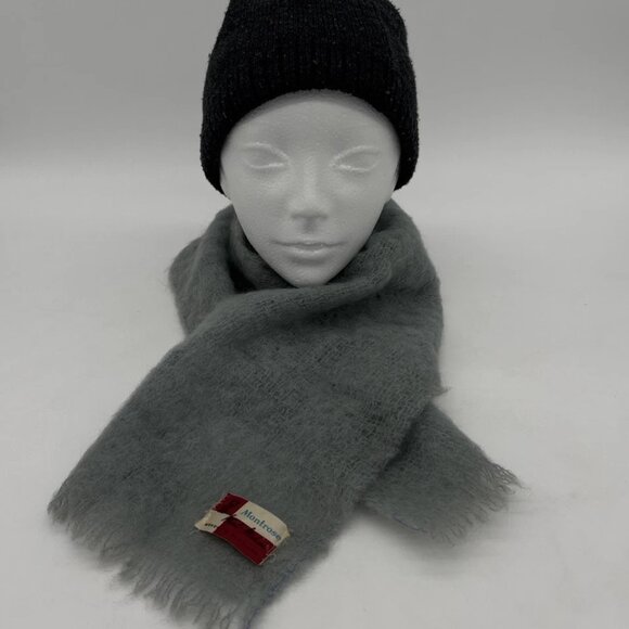 Vintage Montrose Mohair Scarf Solid Light Blue Short Made in Scotland - Picture 1 of 6